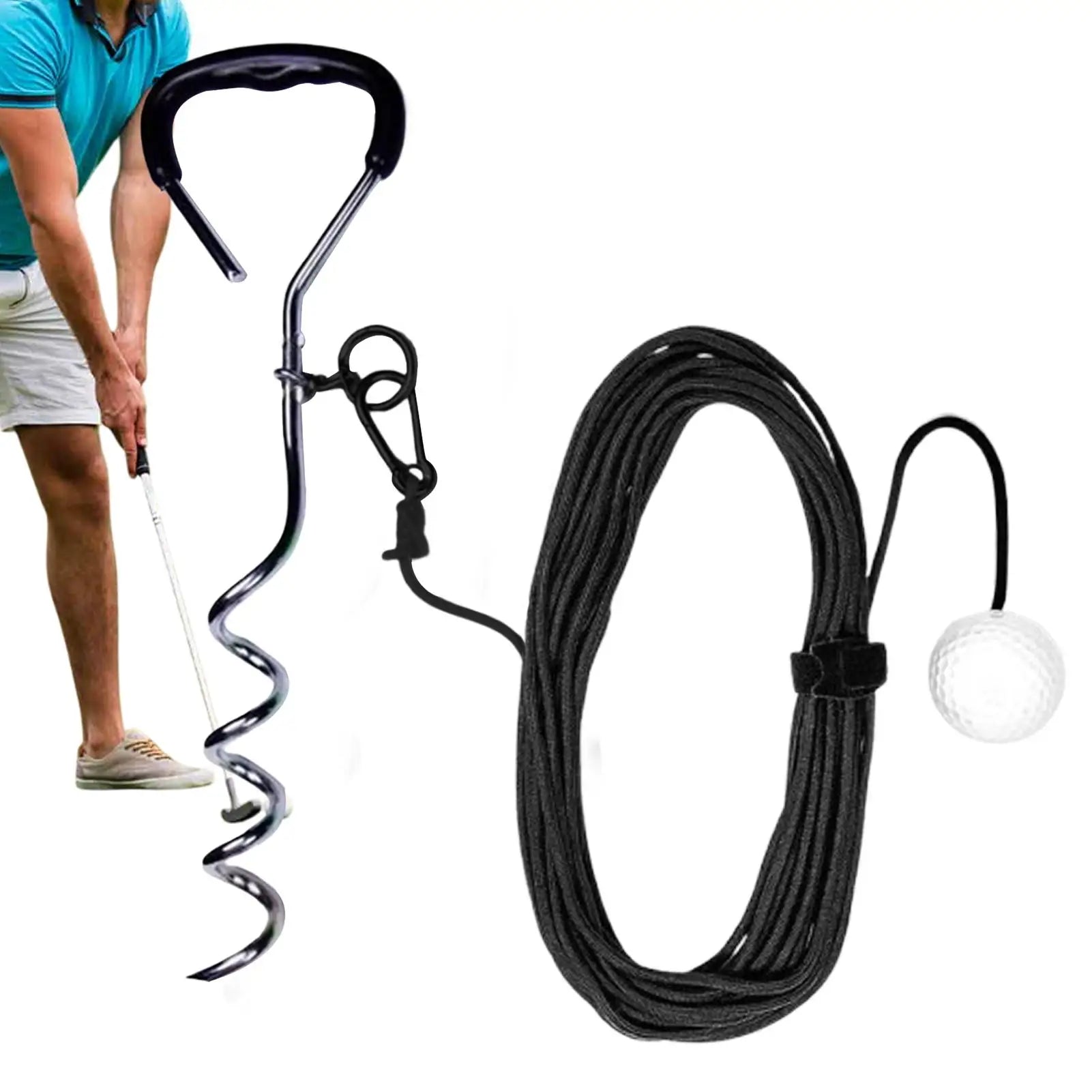 Swing Away Golf Swing Trainer Ball with 50ft Return Rope Black